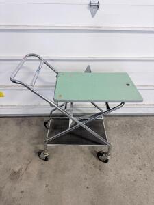 Folding Chrome Medical Stretcher/Gurney, Green Panel Top, 4 Swivel Casters, Collapsible Frame