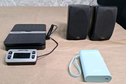 (1) Accuteck Digital Scale, (1) Nelko P21 Bluetooth Label Printer & (1) Pair Of Polk Audio RM6751 Satellite Stereo Speakers