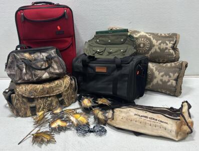 Assorted Lot of Travel, Gear, and Utility Bags with Miscellaneous Accessories