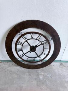 Large Metal Roman Numeral Wall Clock, 32" Diameter, Rustic Antique Finish, Open Face Design