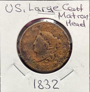 1832 Matron Head Large Cent, U.S. One Cent, Copper, Heavy Wear, 28.5mm