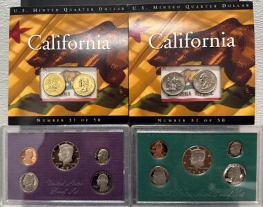 U.S. Mint 1987-S Proof Set, 1996-S Proof Set, and 2005 California State Quarter Sets