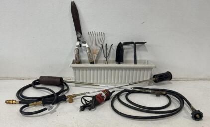 Mr. Heater Propane Torches, Black & Decker RTX Rotary Tool, Garden Tools & Storage Bin Lot