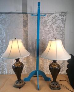 (2) Vintage 30" Table Lamps & (1) 52" Coat Rack