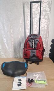 (1) Noseless Oversized Bike Seat & (1) Olympia Rolling Backpack