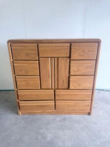 Light Oak 12-Drawer Modern Dresser - Mid-Century Design, Integrated Pull Handles, 56" Wide
