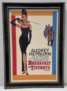 Framed "Breakfast at Tiffany's" Poster, 32"x24", Audrey Hepburn, Decorative Reprint, Gold Accents