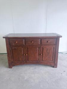 Solid Wood Sideboard Buffet Cabinet, 3 Doors 3 Drawers, Dark Brown, Approx. 60"x18"x36"