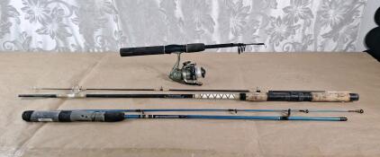 (1) Zebco Ready Tackle Collapsible Fishing Pole & Reel Combo, (1) Southland Bend Black Knight Fishing Pole & (1) Zebco Slingshot Fishing Pole