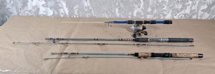 (1) River Fishing King 180 Collapsible Fishing Pole & Reel Combo & (2) 2-Piece Fishing Poles
