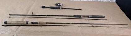 (1) Zebco 33 Collapsible Fishing Pole & Reel Combo & (2) 2-Piece Fishing Poles