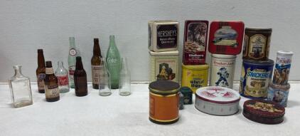 Vintage Branded Tins & Soda Bottles Collection &mdash; Hershey&rsquo;s, Coke, Dr Pepper, Walkers, 24 pcs