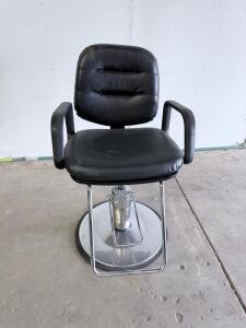 Black Hydraulic Salon/Barber Chair &ndash; Vinyl Upholstery, Chrome Base, Armrests, Footrest