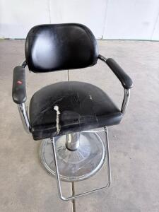 Hydraulic Black Salon Barbershop Styling Chair, Vinyl, 22" Base, Large Seat Tear