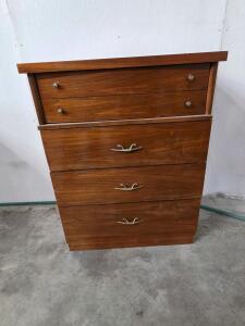 Mid-Century Modern 4-Drawer Wooden Dresser with Brass Hardware
