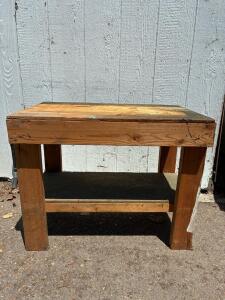 Heavy-duty Wooden Workbench with Shelf, Solid Wood Construction ( 28inLx 18inWx22.5inH)