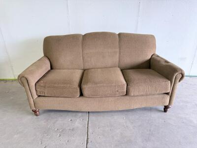 Brown 3-Seater Upholstered Sofa with Removable Cushions and Wooden Legs