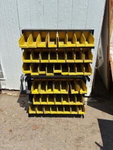 (2)Industrial Parts Bin Organizer with Yellow Bins and Metal Frame, (46) yellow bin container.