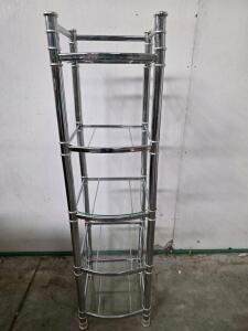 Chrome and Glass 4-Shelf Etagere, 51"x14.5"x11", Modern Metal Display Storage Unit