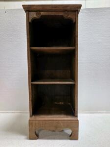 Traditional 3-Shelf Wooden Bookshelf, Carved Trim, Light Brown