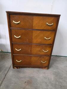 Mid-Century Modern 4-Drawer Chest, 34"x18"x47", Veneer Finish, Metal Pulls, Lined Drawers