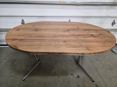 Round to Oval Extension Dining Table, Chrome Base, Wood Veneer Top, Seats 6-8