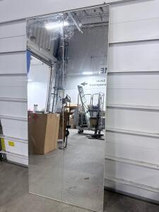 36"x84" Sliding Mirror Closet Door White Aluminum Frame, Flat Glass Panels