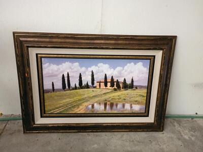 Large Framed Landscape Print "Hillside 5" by Picture Galleries Inc 44"x32" Wood Distressed Frame