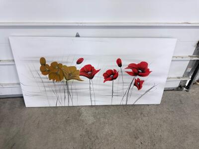 Large Contemporary Flower Canvas, 48"x24" Acrylic Art, Red & Yellow Floral, Gallery Wrap