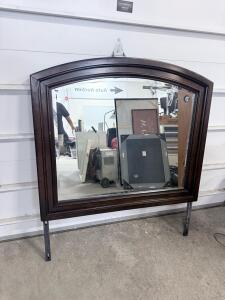 Large Dark Espresso Arched Wood Dresser Mirror with Support Legs, 50"x50"