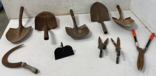 (5) Shovel Heads, (3) Cutters, (1) Scythe, & (1) Hoe Head