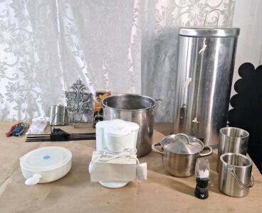 (1) 5-Cup CoffeeMaker, (1) Stainless Steel, Foot Operated Kitchen Garbage Can, (1) Stock Pot & More