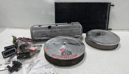 Chevrolet 427 Turbo-Jet 390HP Air Cleaner, Edelbrock Valve Covers, Vintage Air Kit, Ford Lid