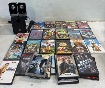 Logitech LS21 2.1 Stereo Speaker System, DVD collection Including , MAJOR PAYNE, SHREK2, The Secret of Nimh.and many more.