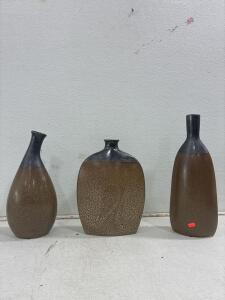Modern Cracked Earth Glaze Ceramic Vase Set, Brown & Black, Decorative Tableware, Set of 3