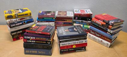 Mixed Lot 40+ Books: Bestsellers by Clancy, Cussler, Robb, Pompeo, Political & Mystery Fiction