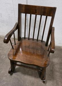 Handmade Oak Child Rocking Chair, Signed Kline 2009, Mission Style, 25&rdquo; Tall, Slat Back