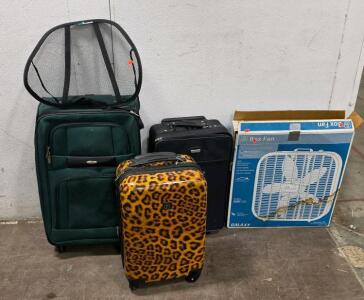 Rockland Leopard Print Carry-On Spinner, Large Green Luggage, Galaxy 20" Box Fan Bundle