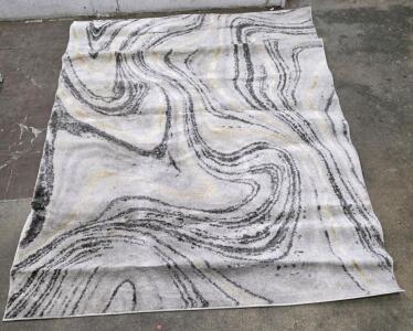 5x6 Gray and Gold Abstract Marble Swirl Area Rug, Machine-Made, Polypropylene, Surged Edges
