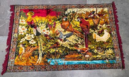 Decorative Wall Hanging Tapestry Rug with Vibrant Bird and Floral Motif, Approx. 6'x4'