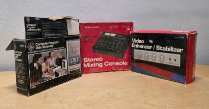 Vintage GE Data Recorder, Realistic Mixer, Archer Video Enhancer, All Boxed, c. 1980s, 3 Items