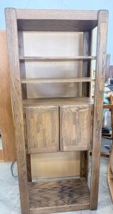 Solid Wood Bookshelf Cabinet with Dual Doors, 4 Shelves, Medium Brown Finish, 72"x32"x14"