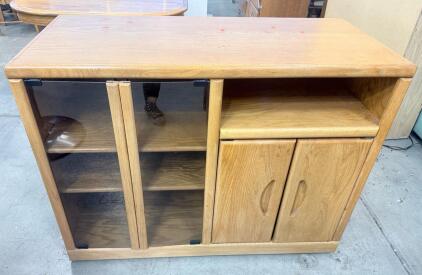 Light Oak Wood Entertainment Center With Glass Doors and Storage Cabinet, Approx. 48" Wide