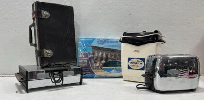 Vintage General Electric Toaster, Dominion Waffle Iron, Rex-Ray Vaporizer & Orbit Misting Kit Lot