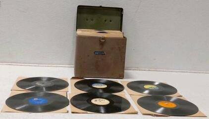 Records Set, 10+ Shellac Discs in Vintage Metal Carry Case