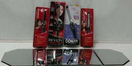 Revlon Perfect Heat Ceramic, Sunbeam & Conair Instant Heat 3/4" Curling Irons, Lot of 4, New Sealed and New Mirrored Table Runner