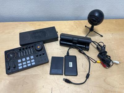Maona Podcast Console (missing 1 knob), Kleen Bore Rifle Cleaning Kit, Interpreter Matrix, (2) external HD, Bluetooth Speaker