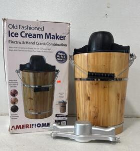 AmeriHome ICM6C 6-Quart Old Fashioned Ice Cream Maker with Electric Motor & Hand Crank