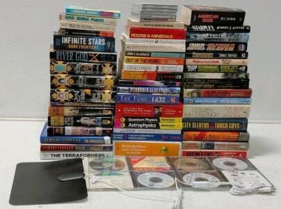 40-Book Sci-Fi & Nonfiction Lot w/ 13 Reference/Education CDs + Flat HDTV Antenna, English