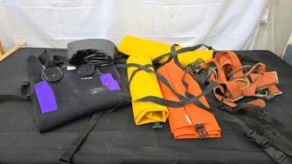 SealLine Baja 30 HD Dry Bags, NRS Small Farmer John Wetsuit, Harness, Tarp and Cargo Webbing